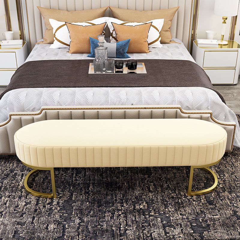 Contemporary Upholstered Bench Oval 16.5" Height Bedroom Bench with Metal Legs Clearhalo 'Benches' 'Chairs & Seating' 'furn' 'furn_benches' 'Furniture' 'Living Room Furniture' 1200x1200_41243eda-748c-428e-8fa1-6a7a215eaa6c