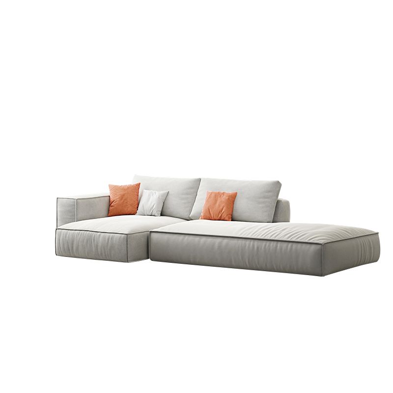 Simple Light-grey Sofa/Sectional with Faux Leather and Pillowed Back Cushions Clearhalo 'furn' 'furn_sectionals' 'Furniture' 'furniture_sectionals' 'kitchen' 'kitchen_sectionals' 'Living Room Furniture' 'Sectionals' 1200x1200_412d6484-4476-442b-81c4-5959ad1dd550