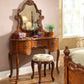 Traditional Solid Wood Brown Bedroom Mirror With Drawer Makeup Vanity Set