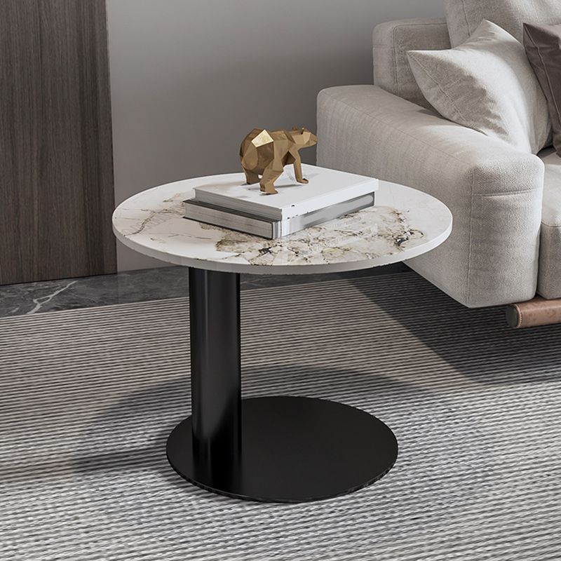 Contemporary Round Coffee or End Table Iron and Stone Coffee Table in Black and White Clearhalo 'Coffee & Accent Tables' 'Coffee Tables' 'coffee_tables' 'furn' 'furn_coffee_tables' 'Furniture' 'Living Room Furniture' 1200x1200_413628c4-1508-473d-ab04-3a2ae5af66f4