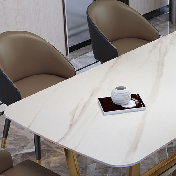Rectangle Shape Glam Dining Table White Fixed Table with Sintered Stone Clearhalo 'Dining Tables & Seating' 'Dining Tables' 'dining_table' 'furn' 'furn_dining_table' 'Furniture' 'furniture_dining_table' 'Kitchen & Dining Furniture' 1200x1200_413992a6-3e5b-4ccd-ae24-b3a8652de5bd