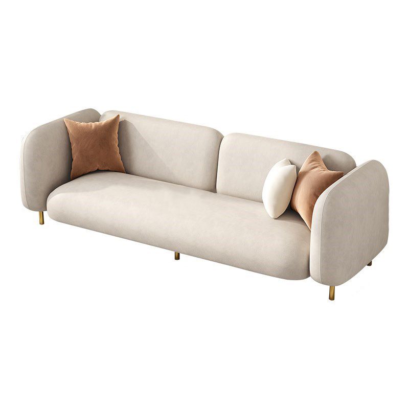 モダンスタイルのフェイクレザーソファスクエアアームタキシードリビングルームソファーの真鍮製の脚