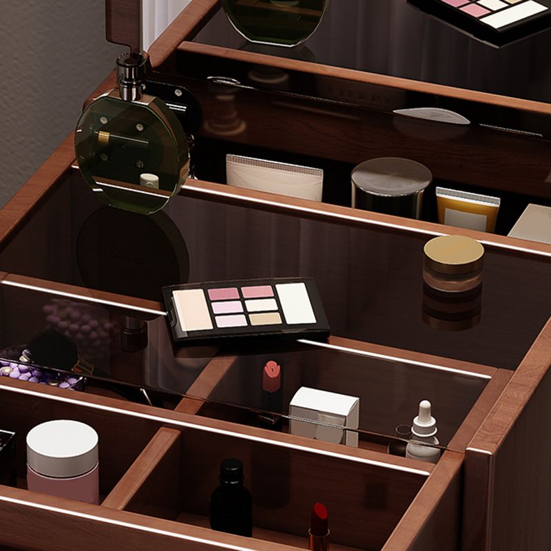 Traditional Solid Wood 2 Drawers Vanity Table with Mirror and Stool