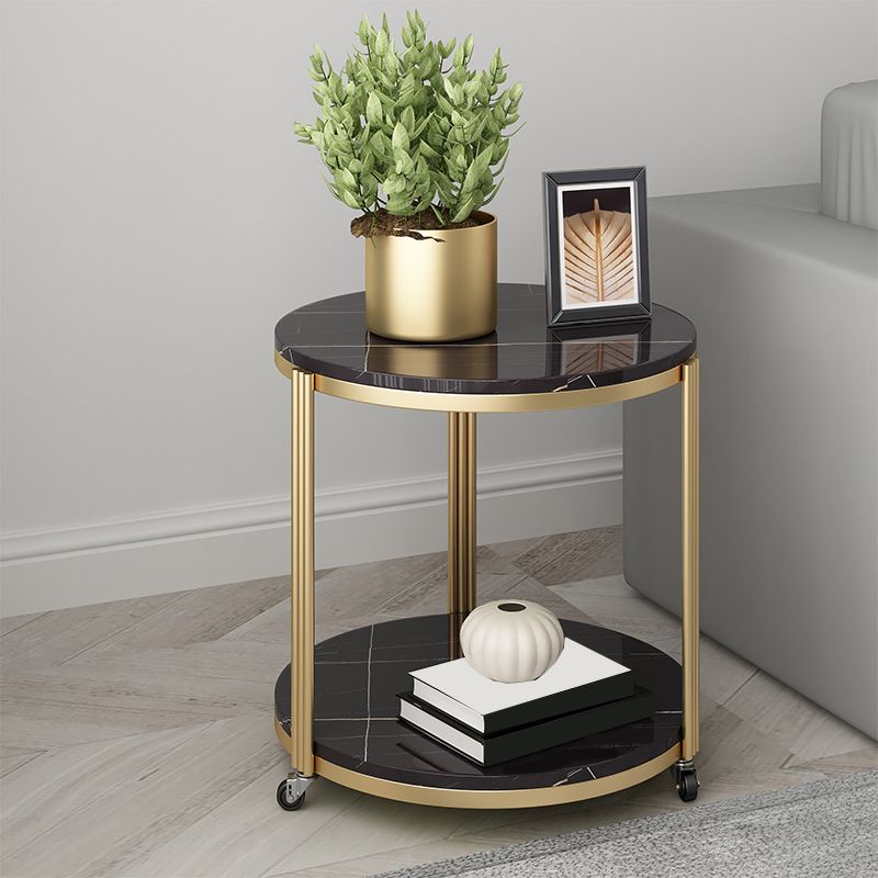 Modern 21.6" Tall Slate Round Side Table Metal Frame End Table with Shelf