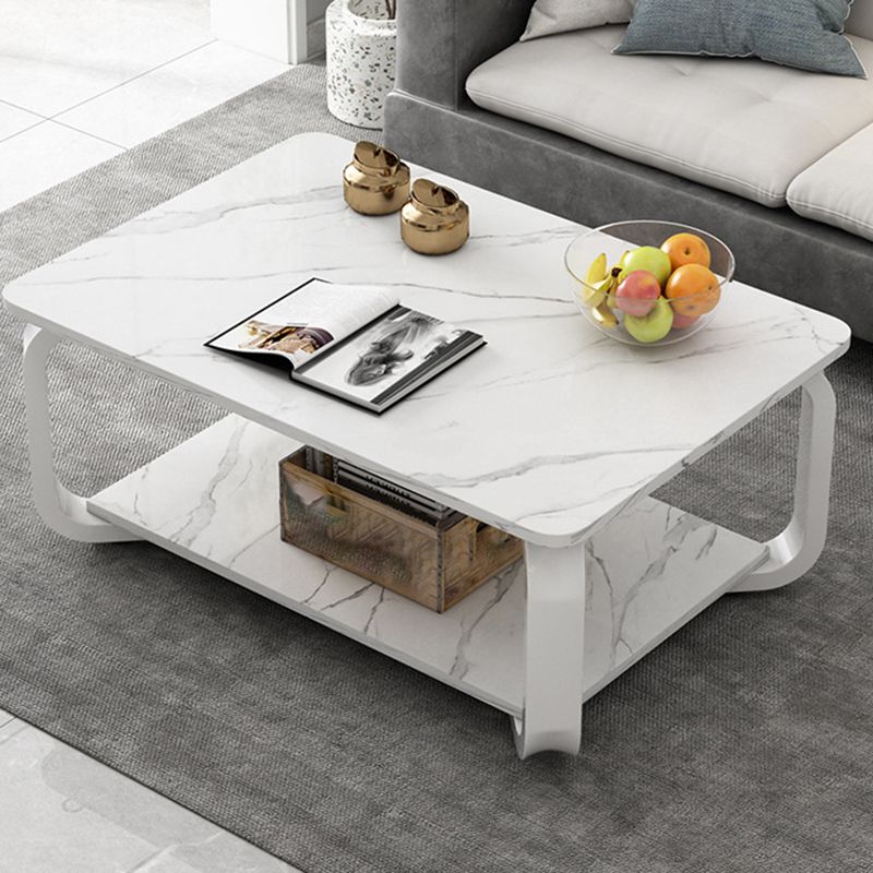 Glam Coffee Table with Cross Legs and Storage Shelf Cocktail Table Clearhalo 'Coffee & Accent Tables' 'Coffee Tables' 'coffee_tables' 'furn' 'furn_coffee_tables' 'Furniture' 'Living Room Furniture' 1200x1200_414543f1-2398-40b2-9756-6e55c24c14d8