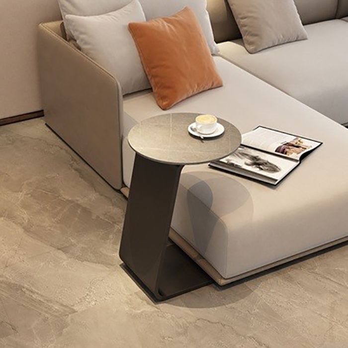 Modern Metal Abstract End Table Round Slate Top Side End Table