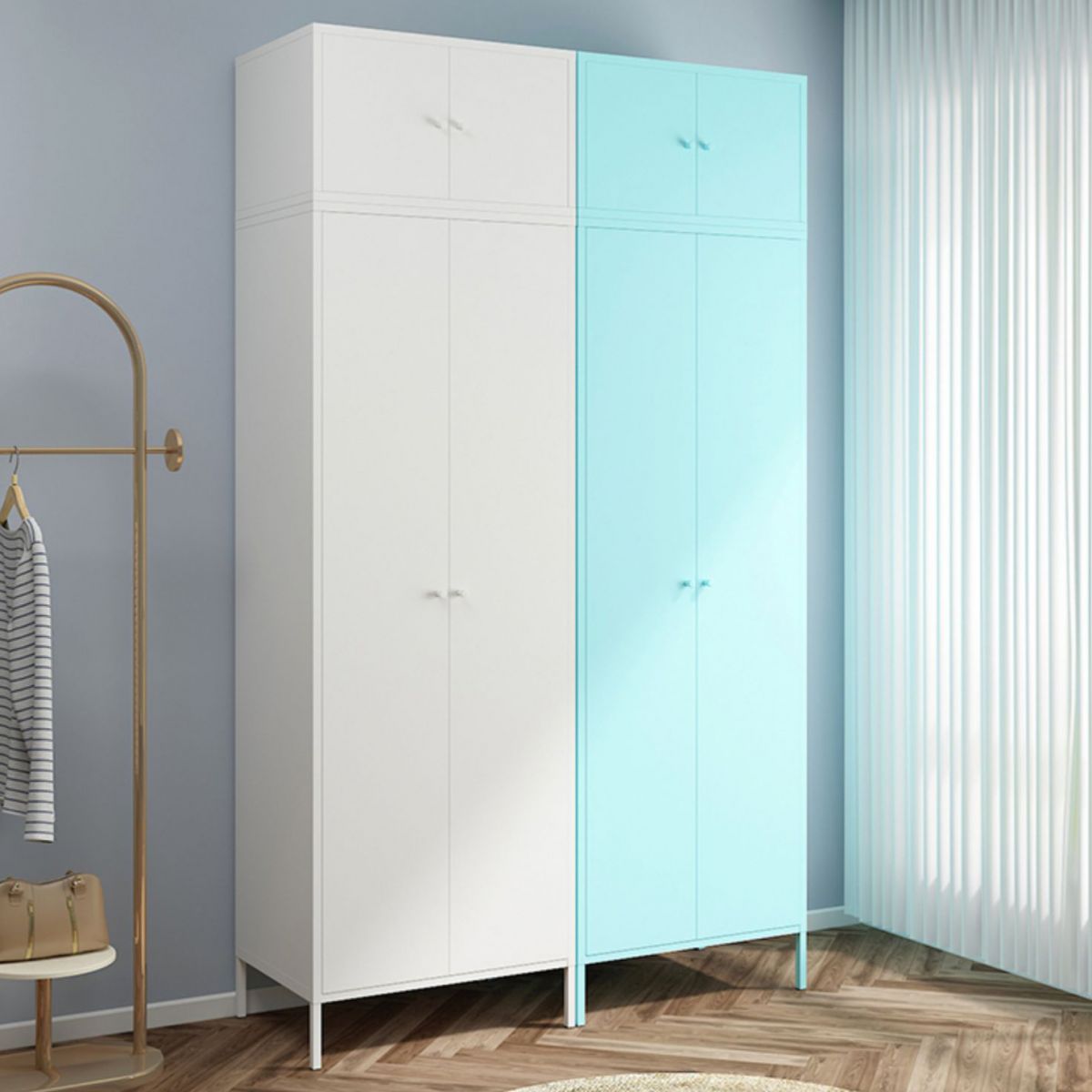 Contemporary Wardrobe Cabinet with Adjustable Shelves Steel Wardrobe Armoire Clearhalo 'Armoires & Wardrobes' 'armoires_wardrobes' 'Bedroom Furniture' 'furn' 'furn_armoires_wardrobes' 'Furniture' 1200x1200_414bd8fd-d352-4f08-9e44-d3b159505e67