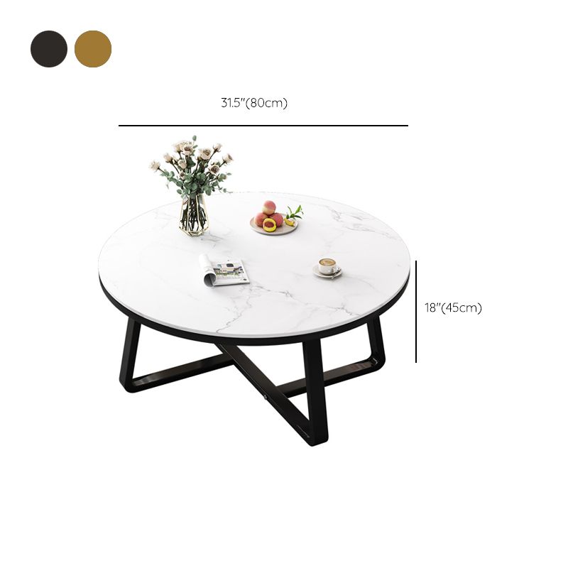 Glam Slate Round Cocktail Table in White 17.7" H Frame Coffee Table