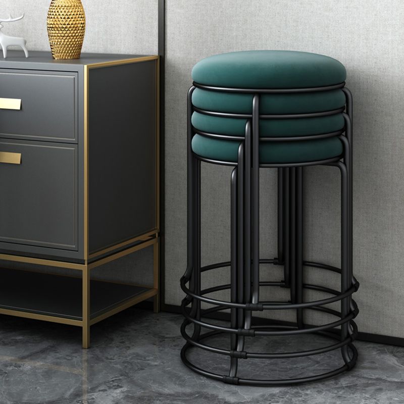 Linen Blend Ottoman Metal Frame Round Upholstered Contemporary Solid Pouf Clearhalo 'furn' 'furn_ottomans_poufs' 'Furniture' 'Living Room Furniture' 'Ottomans & Poufs' 'ottomans_poufs' 1200x1200_4151e911-3b69-4749-9312-354a5e1e9aef