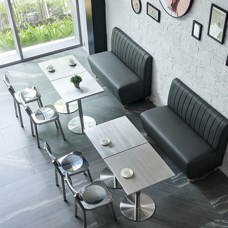 Industrial Dining Room Table Stainless Steel Table with Pedestal Table Clearhalo ' dining_table' 'Dining Tables & Seating' 'Dining Tables' 'furn' 'furn_dining_table' 'Furniture' 'furniture_dining_table' 'Kitchen & Dining Furniture' 'kitchen&dining_furn' 'kitchen' 'kitchen_dining_table' 1200x1200_415569f0-e606-40c3-a7f1-cc74485040a1