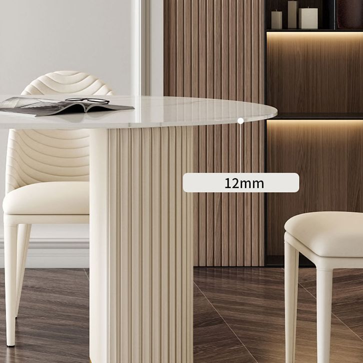 Eigentijdse ovale tafel gesinterde stenen top dubbele voetstuk eettafel