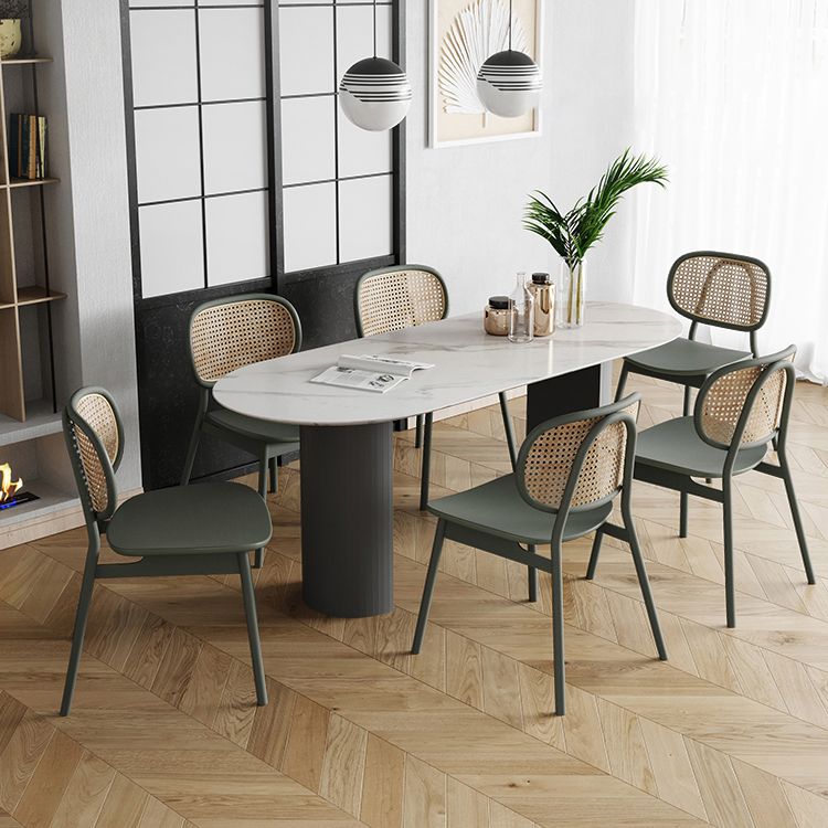 Oval Double Pedestal Dining Site Table Contemporary Style Dinette Table Clearhalo ' dining_table' 'Dining Tables & Seating' 'Dining Tables' 'furn' 'furn_dining_table' 'Furniture' 'furniture_dining_table' 'Kitchen & Dining Furniture' 'kitchen&dining_furn' 'kitchen' 'kitchen_dining_table' 1200x1200_416bb3ff-ebc1-4b29-91d7-415fbc52a67b