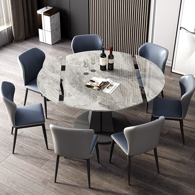 Modern Round Drop-Leaf Dining Table Sintered Stone Table with Pedestal Base,53.1"L x 33.5"W x 30"H Clearhalo ' dining_table' 'Dining Tables & Seating' 'Dining Tables' 'furn' 'furn_dining_table' 'Furniture' 'furniture_dining_table' 'Kitchen & Dining Furniture' 'kitchen&dining_furn' 'kitchen' 'kitchen_dining_table' 1200x1200_416da0a5-fefa-485d-b4d1-5db329c48fa2
