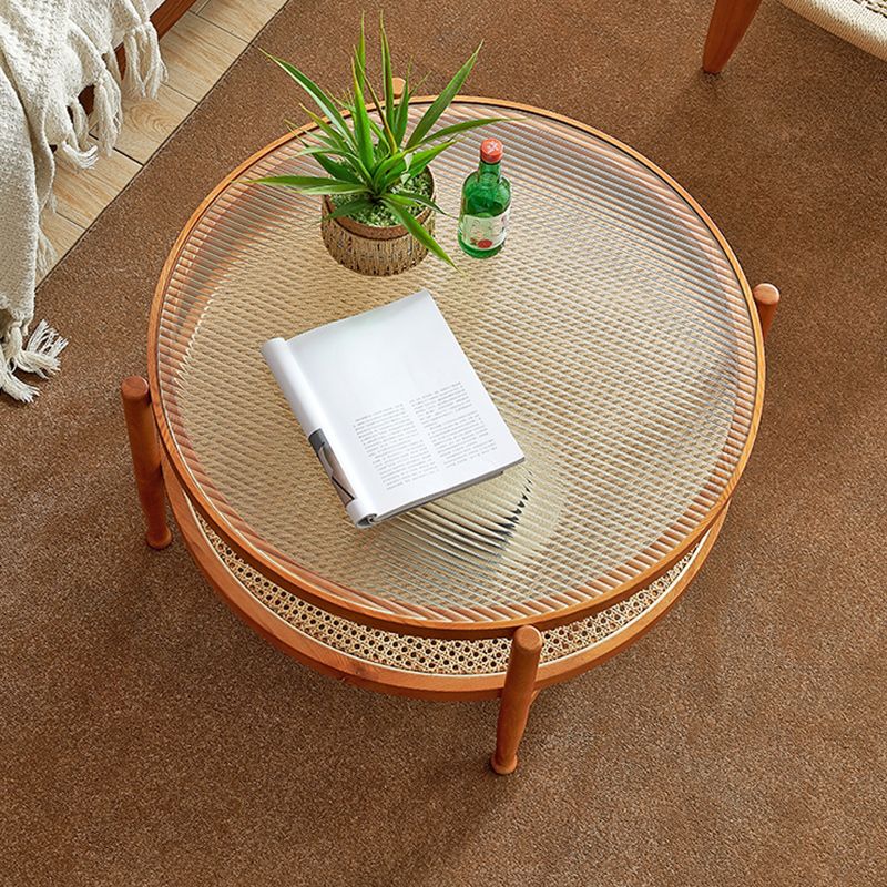 Tropical Round Cocktail Table Glass Top Coffee Cocktail Table with Shelf Clearhalo 'Coffee & Accent Tables' 'Coffee Tables' 'coffee_tables' 'furn' 'furn_coffee_tables' 'Furniture' 'Living Room Furniture' 1200x1200_416f5e20-5ff6-4e0b-af2a-e09c740708a3