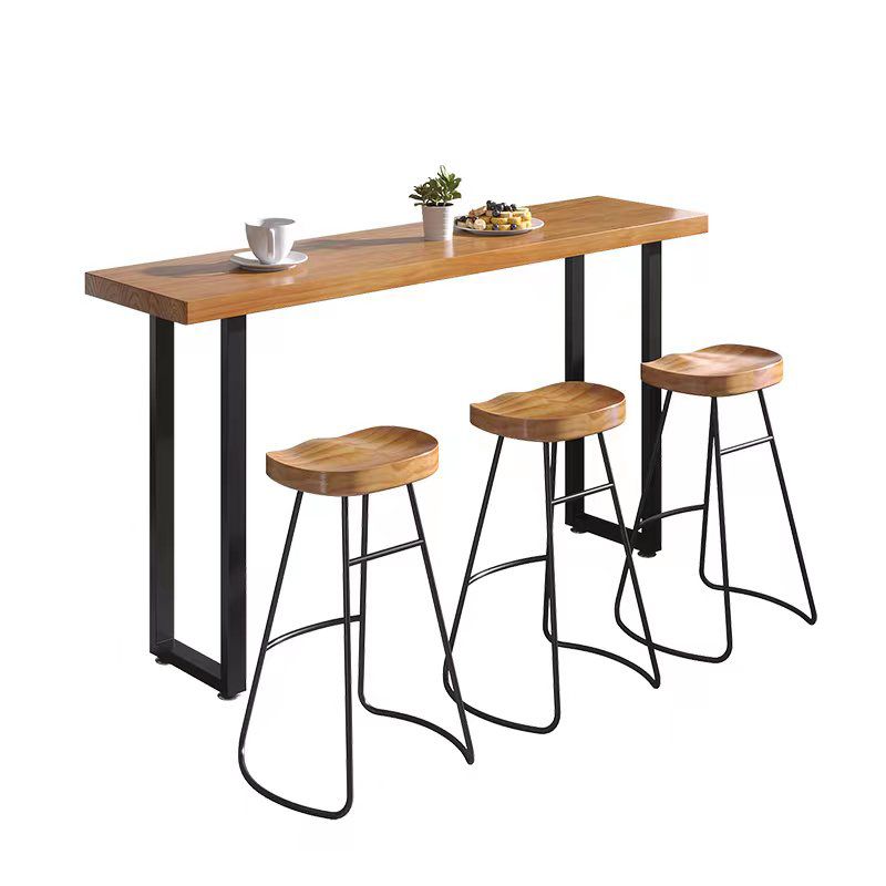 Industrial Style Bar Table Rectangle Solid Wood Fixed Bistro Bar Desk for Indoor Clearhalo 'Bar Furniture' 'Bar Tables' 'bar_tables' 'furn' 'furn_bar_tables' 'Furniture' 'Kitchen & Dining Furniture' 1200x1200_41728d18-e091-4de4-84c8-1612405eb3ee