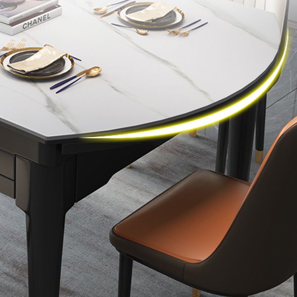 Glam Round Shape Kitchen Table Extendable Sintered Stone Dining Table with 4 Legs Base Clearhalo ' dining_table' 'Dining Tables & Seating' 'Dining Tables' 'furn' 'furn_dining_table' 'Furniture' 'furniture_dining_table' 'Kitchen & Dining Furniture' 'kitchen&dining_furn' 'kitchen' 'kitchen_dining_table' 1200x1200_41749916-6ce5-494e-9b85-1c26b2aa950a