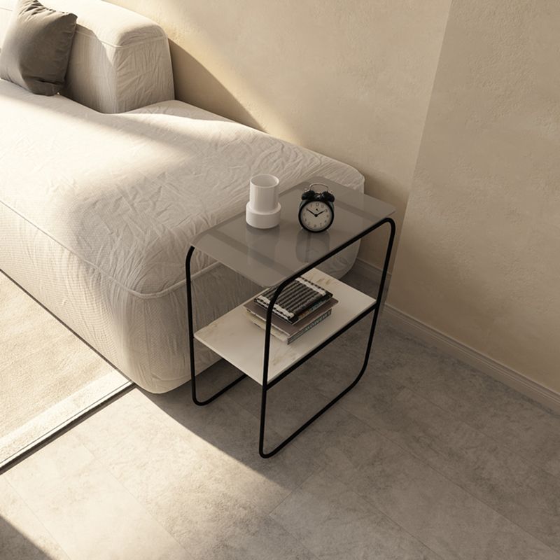 Modern Rectangular Glass Side End Table Sled Side Table with Metal Base Clearhalo 'Coffee & Accent Tables' 'End & Side Tables' 'end_side_tables' 'furn' 'furn_end_side_tables' 'Furniture' 'Living Room Furniture' 1200x1200_417aca11-1831-44f5-8bd8-70582ae6cf78