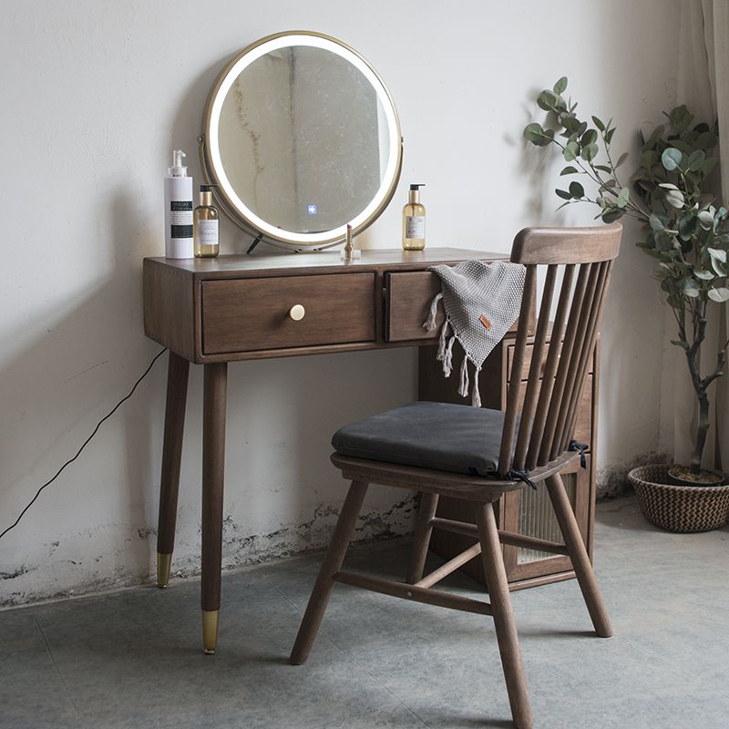 Set di vanità in gomma con cassetti nel tavolo da banco di vanità per trucco in noce