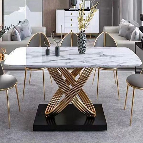 Stone Top Dining Table Contemporary Dining Table with Pedestal Base Clearhalo 'Dining Tables & Seating' 'Dining Tables' 'dining_table' 'furn' 'furn_dining_table' 'Furniture' 'Kitchen & Dining Furniture' 1200x1200_417dc4cf-9a7e-4b8d-b42a-1844a9703559