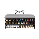 Modern Entryway Bench Cushioned Rectangle Metal Seating Bench with Shelves