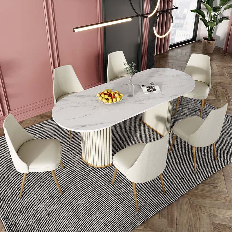 Traditional Luxury Oval Dining Table White Stone Top Dinette Table for Home Clearhalo 'Dining Tables & Seating' 'Dining Tables' 'dining_table' 'furn' 'furn_dining_table' 'Furniture' 'Kitchen & Dining Furniture' 1200x1200_418fdfe0-90bf-4586-8879-1fba7b2429d3