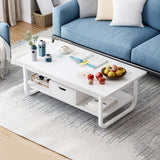 Wood Modern Double Pedestal Coffee Table Rectangle Table, 39.4"/47.2"