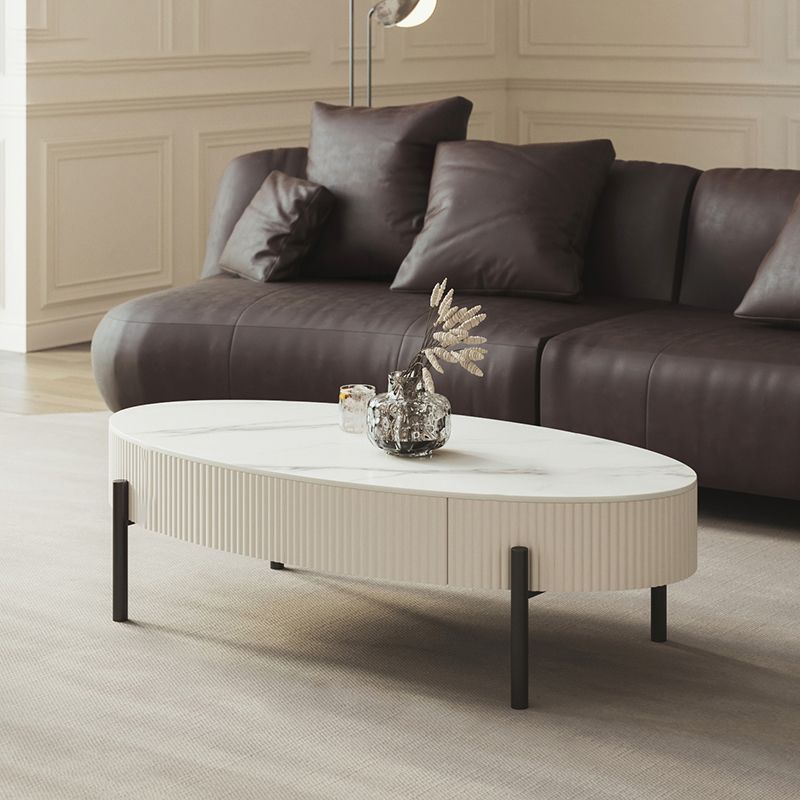 Glam Coffee Cocktail Table with Storage Drawer and 4 Iron Legs Clearhalo 'Coffee & Accent Tables' 'Coffee Tables' 'coffee_tables' 'furn' 'furn_coffee_tables' 'Furniture' 'Living Room Furniture' 1200x1200_41942e36-f874-484a-b01c-57a061f729a4