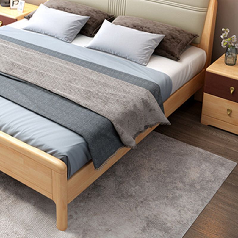 Natuurlijk eigentijds paneelbed hout en gestoffeerd standaard bedgeplaatste hoofdeinde