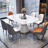 Luxury Round White Stone Top Dining Table with White & Gold Pedestal Clearhalo 'Dining Tables & Seating' 'Dining Tables' 'dining_table' 'furn' 'furn_dining_table' 'Furniture' 'Kitchen & Dining Furniture' 1200x1200_41975e2e-3b5e-4b17-a1b6-998d41f43588