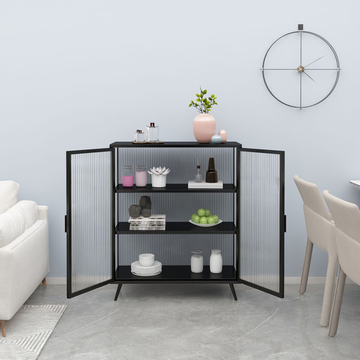 Glass Door Iron Sideboard Modern Server Cabinet with Storage for Kitchen Dining Room Clearhalo 'buffet_sideboard' 'Buffets & Sideboards' 'furn' 'furn_buffet_sideboard' 'Furniture' 'furniture_buffet_sideboard' 'Kitchen & Dining Furniture' 1200x1200_419860c6-2aad-4d30-a3b2-b0c09b010cf2