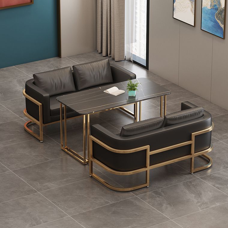 Industrial Sintered Stone Dinner Room Kitchen Table Black Table with Gold Frame for Dining Room Clearhalo ' dining_table' 'Dining Tables & Seating' 'Dining Tables' 'furn' 'furn_dining_table' 'Furniture' 'furniture_dining_table' 'Kitchen & Dining Furniture' 'kitchen&dining_furn' 'kitchen' 'kitchen_dining_table' 1200x1200_419cacd9-0ab3-4e0d-aa70-94a4d734f448