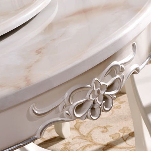 Stone Top Dining Table Round Dining Table with Pedestal Base in White