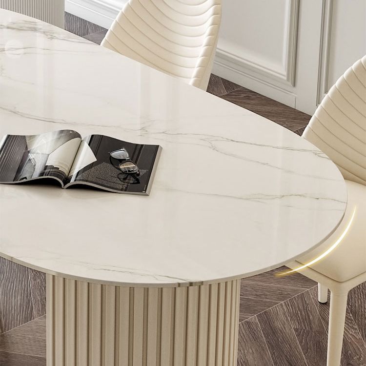 Oval Sintered Stone Top Dining Table Modern Table in White with Double Pedestal Clearhalo ' dining_table' 'Dining Tables & Seating' 'Dining Tables' 'furn' 'furn_dining_table' 'Furniture' 'furniture_dining_table' 'Kitchen & Dining Furniture' 'kitchen&dining_furn' 'kitchen' 'kitchen_dining_table' 1200x1200_419e02b8-6e11-4799-96a9-9f7d612a6e0e