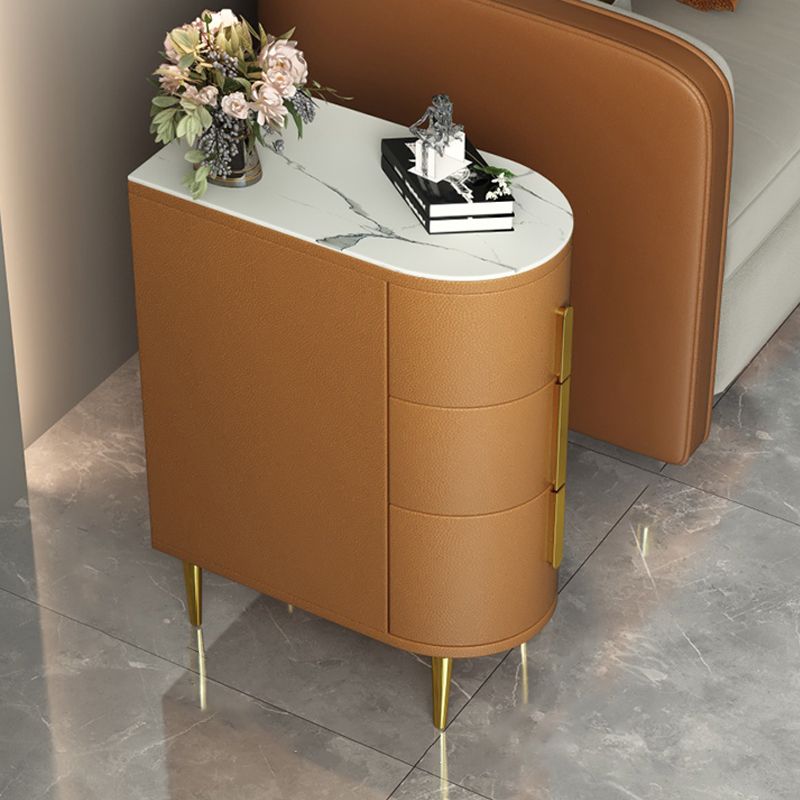 Glam 22.4-inch Tall Stone Top End Table Brass 4 Legs Sofa Side Table