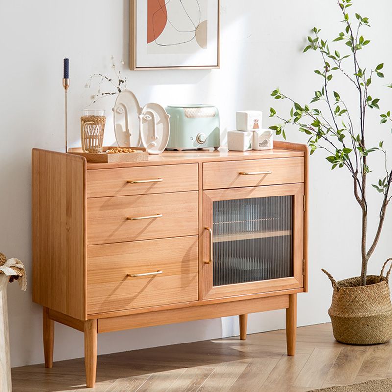 Modern Pine Solid Wood Sideboard 4-drawer Antique Finish Dining Server with Glass Door Clearhalo 'buffet_sideboard' 'Buffets & Sideboards' 'furn' 'furn_buffet_sideboard' 'Furniture' 'Kitchen & Dining Furniture' 1200x1200_419eb3e6-378d-45ce-afa4-96455140705a