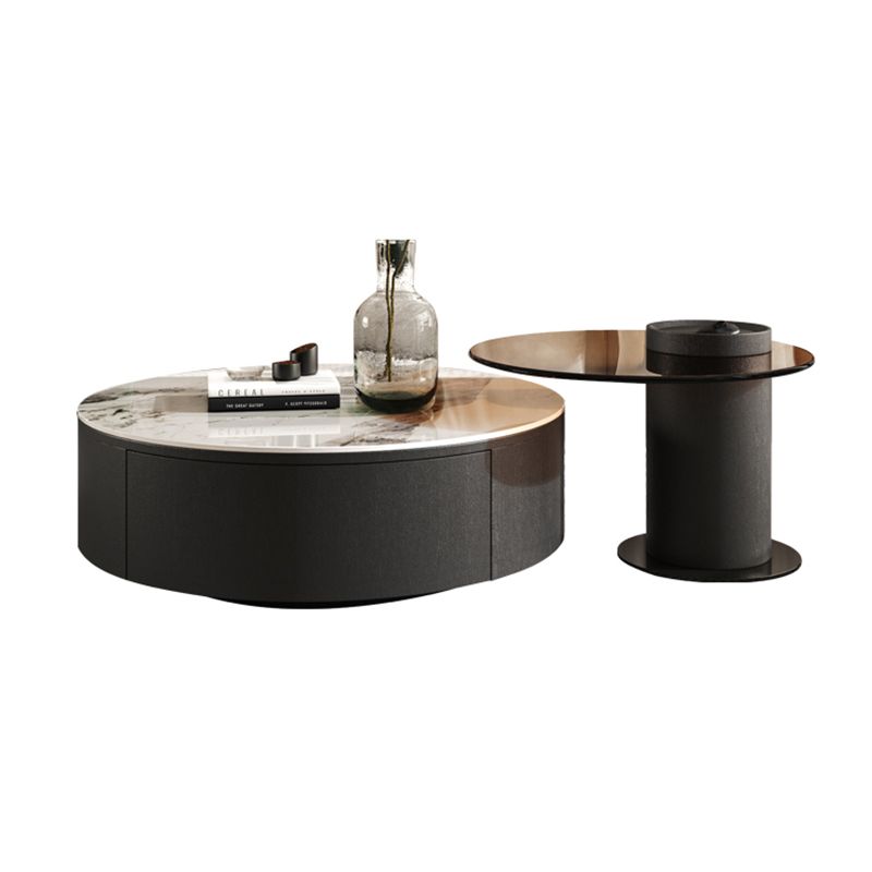 Round White Wood Coffee Table Modern Cocktail Table with Storage Clearhalo 'Coffee & Accent Tables' 'Coffee Tables' 'coffee_tables' 'furn' 'furn_coffee_tables' 'Furniture' 'Living Room Furniture' 1200x1200_41a23f9d-ca34-46f1-9ab8-576f050f59f7