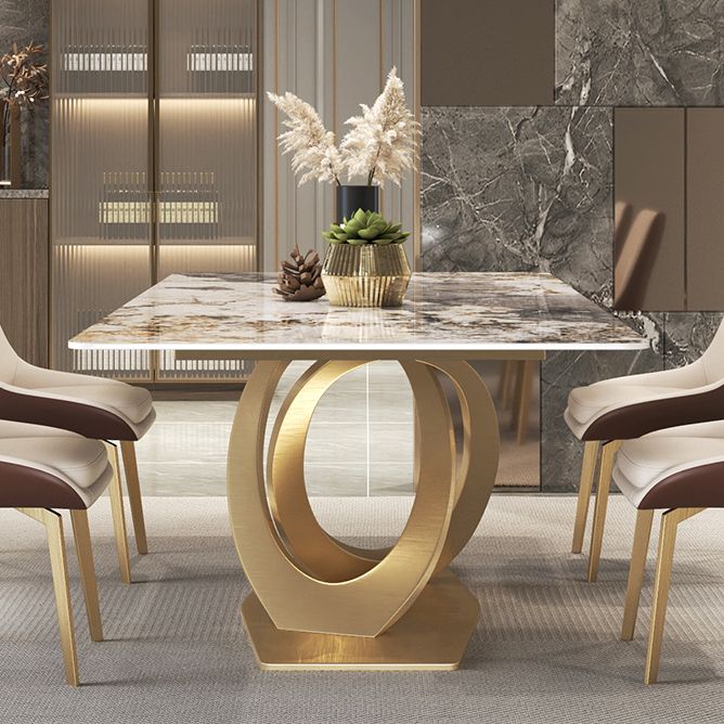 椅子付きのグラムスタイルの焼結石トップメタルベースダイニングテーブル