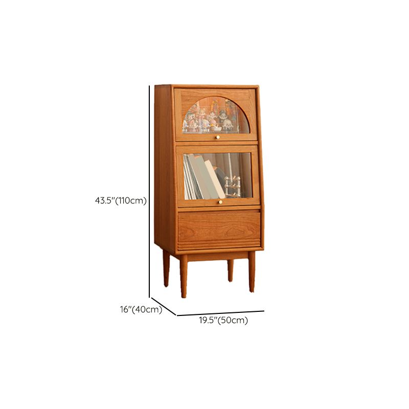 43.3" Tall Natural 1-Drawer Side Cabinet in Cherry 2 Glass Door Solid Wood Chest Clearhalo 'Cabinets & Chests' 'cabinets_chests' 'furn' 'furn_cabinets_chests' 'Furniture' 'Living Room Furniture' 1200x1200_41a87b9d-257a-465e-b6ef-9ad646831ef0