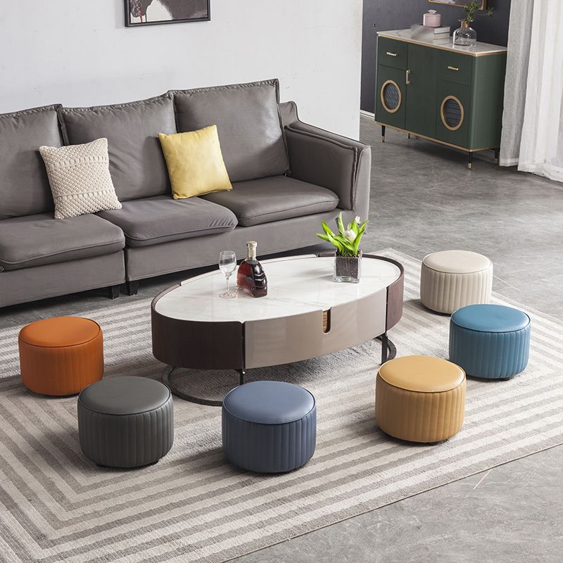 Contemporary Pouf Ottoman Genuine Leather Upholstered Solid Color Cylinder Shape Ottoman Clearhalo 'furn' 'furn_ottomans_poufs' 'Furniture' 'Living Room Furniture' 'Ottomans & Poufs' 'ottomans_poufs' 1200x1200_41adb360-47b9-4ce9-84ad-d7760dac3855