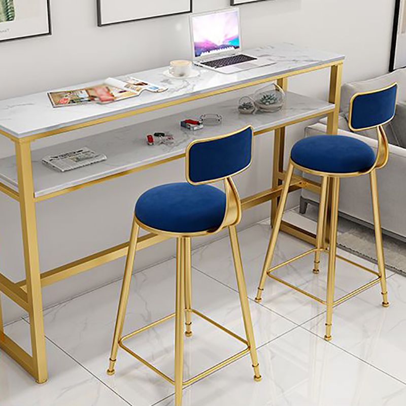 Glam White Marble Pub Table with Rectangle Table Top Gold Trestle Table - 42" H Clearhalo 'Bar Furniture' 'Bar Tables' 'bar_tables' 'furn' 'furn_bar_tables' 'Furniture' 'furniture_bar_tables' 'Kitchen & Dining Furniture' 1200x1200_41b4284b-f02f-4f8b-912e-d79781d7a0bb