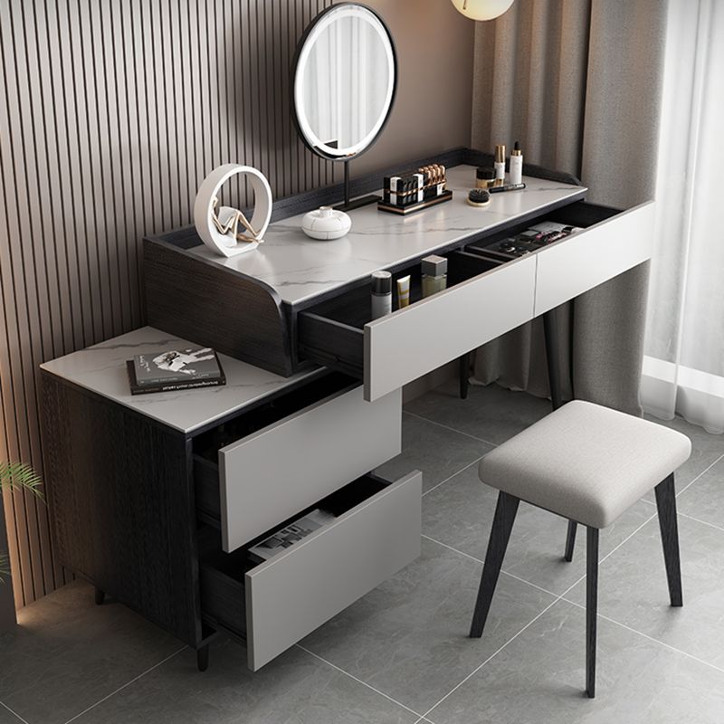 Contemporary Stone Makeup Vanity 4-Drawer Vanity Set with Standing Mirror Clearhalo 'Bedroom Furniture' 'furn' 'furn_makeup_vanities' 'Furniture' 'Makeup Vanities' 'makeup_vanities' 1200x1200_41b95f46-ce28-4879-b42b-28503207a922