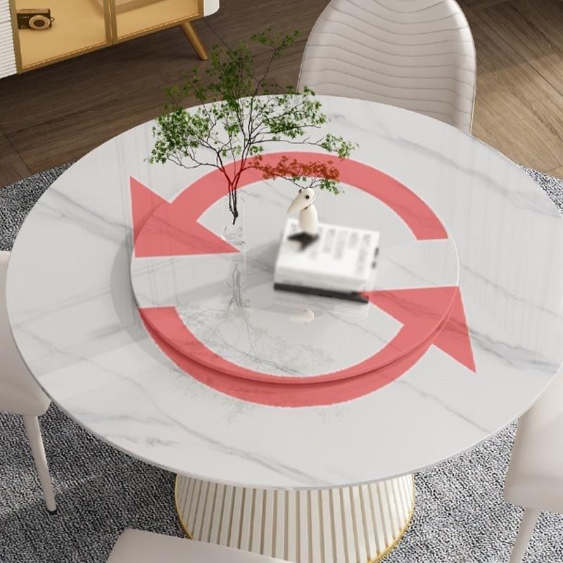 Modern Round Dinette Table Metal Base Pedestal Stone Top Dining Table in White Clearhalo 'Dining Tables & Seating' 'Dining Tables' 'dining_table' 'furn' 'furn_dining_table' 'Furniture' 'furniture_dining_table' 'Kitchen & Dining Furniture' 'kitchen' 'kitchen_dining_table' 1200x1200_41babda8-16a2-4c64-a005-45648cdb8af0