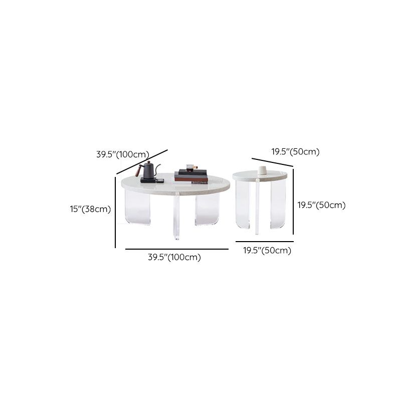 Round White Acrylic Coffee Table Contemporary 3 Legs Cocktail Table