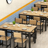 Rectangular Dining Table Wood Tabletop with Steel Trestle Base