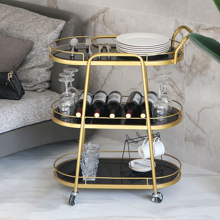 32.28"H Rolling Modern Prep Table Metal Oval Prep Table for Dining Room