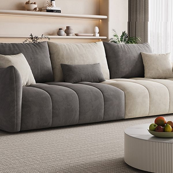 Contemporary Solid Color Pillow Back Square Arm Sofa For Living Room