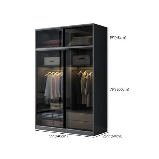 Contemporary Wood and Tempered Glass Wardrobe Freestanding Wardrobe Armoire without Light Clearhalo 'Armoires & Wardrobes' 'armoires_wardrobes' 'Bedroom Furniture' 'furn' 'furn_armoires_wardrobes' 'Furniture' 1200x1200_41c9244e-1db0-4da0-96a5-fcb4ad2cf4bd