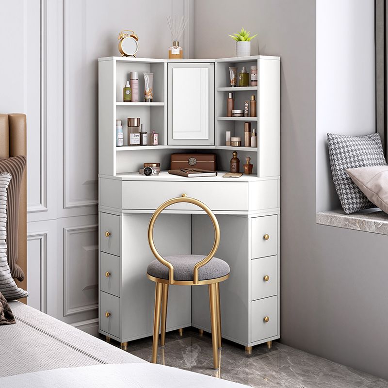 Mirrored Vanity Table and Stool Set 33.4" Wide Vanity Dressing Table Clearhalo 'Bedroom Furniture' 'furn' 'furn_makeup_vanities' 'Furniture' 'Makeup Vanities' 'makeup_vanities' 1200x1200_41d15ef5-a074-4135-86d8-ee728fcba5d9