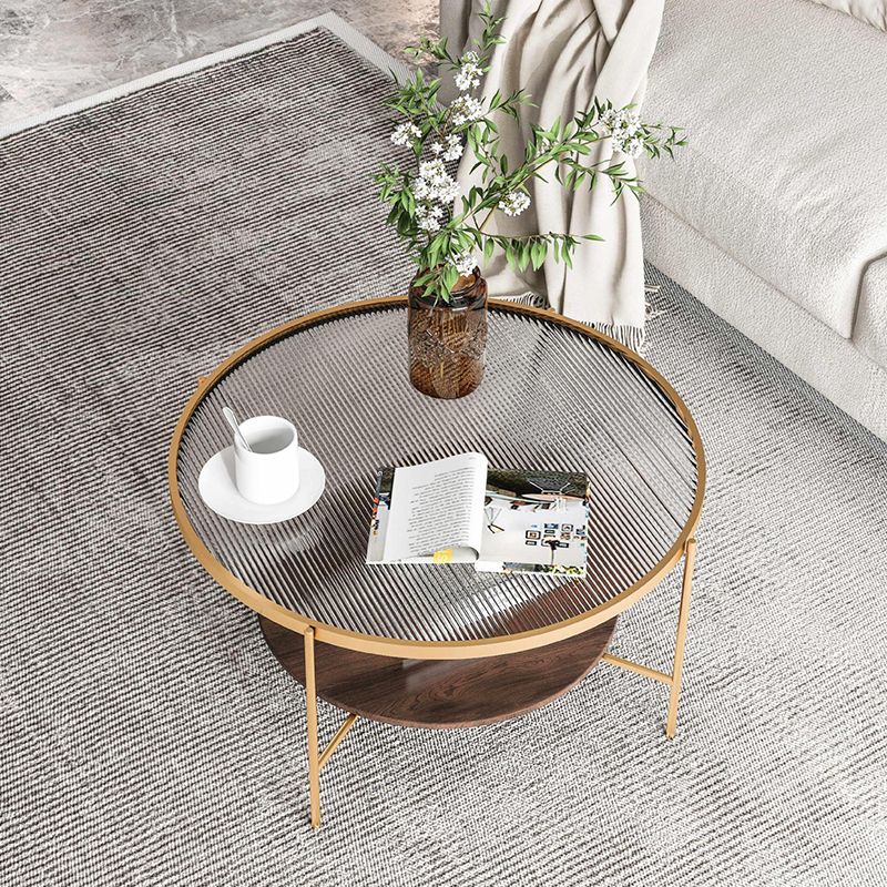 Contemporary 4 Legs Glass Top with Storage Shelf Round Single Coffee Table Clearhalo 'Coffee & Accent Tables' 'Coffee Tables' 'coffee_tables' 'furn' 'furn_coffee_tables' 'Furniture' 'Living Room Furniture' 1200x1200_41d205bc-bdfb-417f-ae4e-7ed91c2d7855