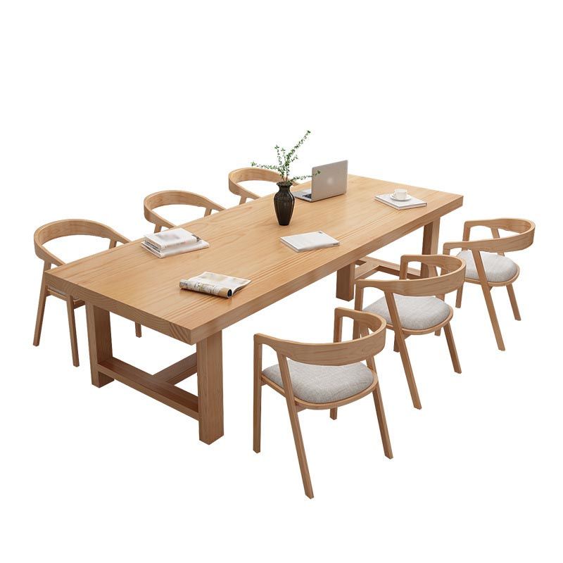 Contemporary Natural Wood Table Pine Rectangle Dining Table with Double Pedestal Clearhalo 'Dining Tables & Seating' 'Dining Tables' 'dining_table' 'furn' 'furn_dining_table' 'Furniture' 'furniture_dining_table' 'Kitchen & Dining Furniture' 'kitchen' 'kitchen_dining_table' 1200x1200_41d23b68-bd93-4881-b2f8-506393676351